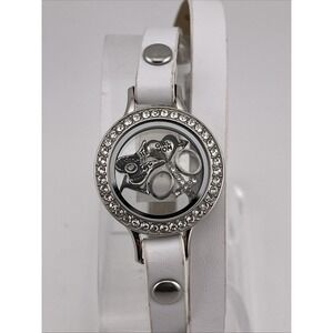 Origami Owl‎ Wrap Bracelet Crystal Charms Adjustable White Band